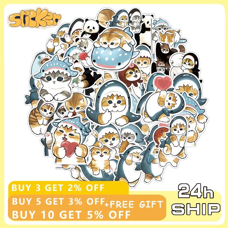 50ชิ้น น่ารัก ปลาฉลามแมวสติกเกอร์ตกแต่งของเล่น ทําเอง สมุดจักรยานโทรศัพท์แล็ปท็อปเด็กน่ารักสติ๊กเกอร์