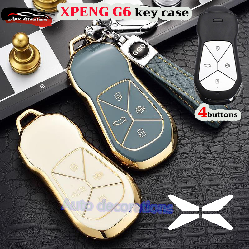 Xpeng G6 ฝาครอบกุญแจรีโมทรถยนต์ Xpeng G6 เคสกุญแจรถ Xpeng พวงกุญแจ tpu ปลอกกุญแจขอบทอง เคสกุญแจ
