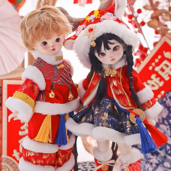 1/6 bjd โบราณ Hanfu เสื้อผ้าเด็ก 1/6 bjd เสื้อผ้าปีใหม่ Red Series เสื้อผ้าเด็กงานรื่นเริง