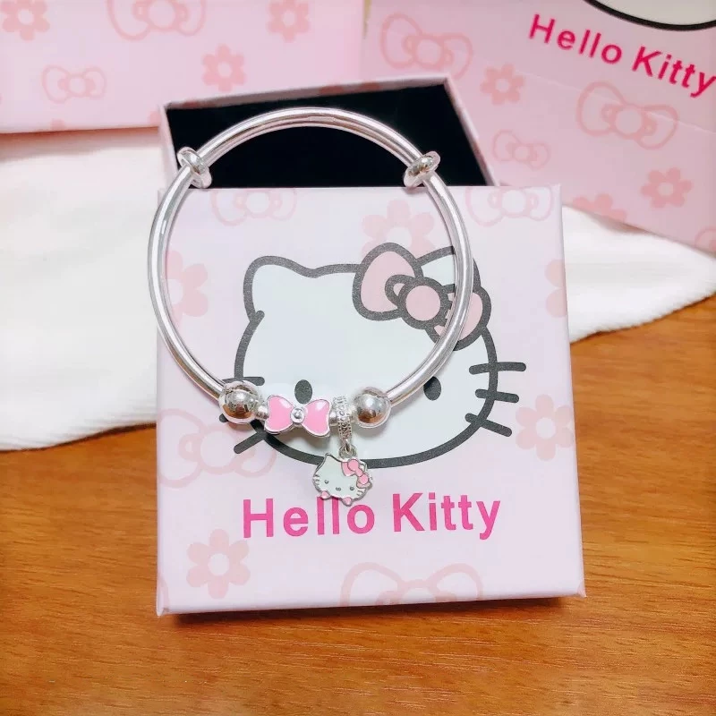 เกาหลีน่ารักโบว์ Hello Kitty สร้อยข้อมือหญิงสีเงิน อิน ของขวัญวันเกิดนักเรียน
