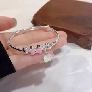 เกาหลีน่ารักโบว์ Hello Kitty สร้อยข้อมือหญิงสีเงิน อิน ของขวัญวันเกิดนักเรียน