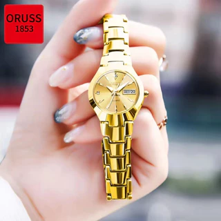 ORUSS รัส ต้นฉบับหญิง/ชายสแตนเลสหรูหราปฏิทินคู่กันน้ําทองนาฬิกาขนาดเล็กแฟชั่นธุรกิจเกาหลีรุ่นนาฬิกาควอตซ์