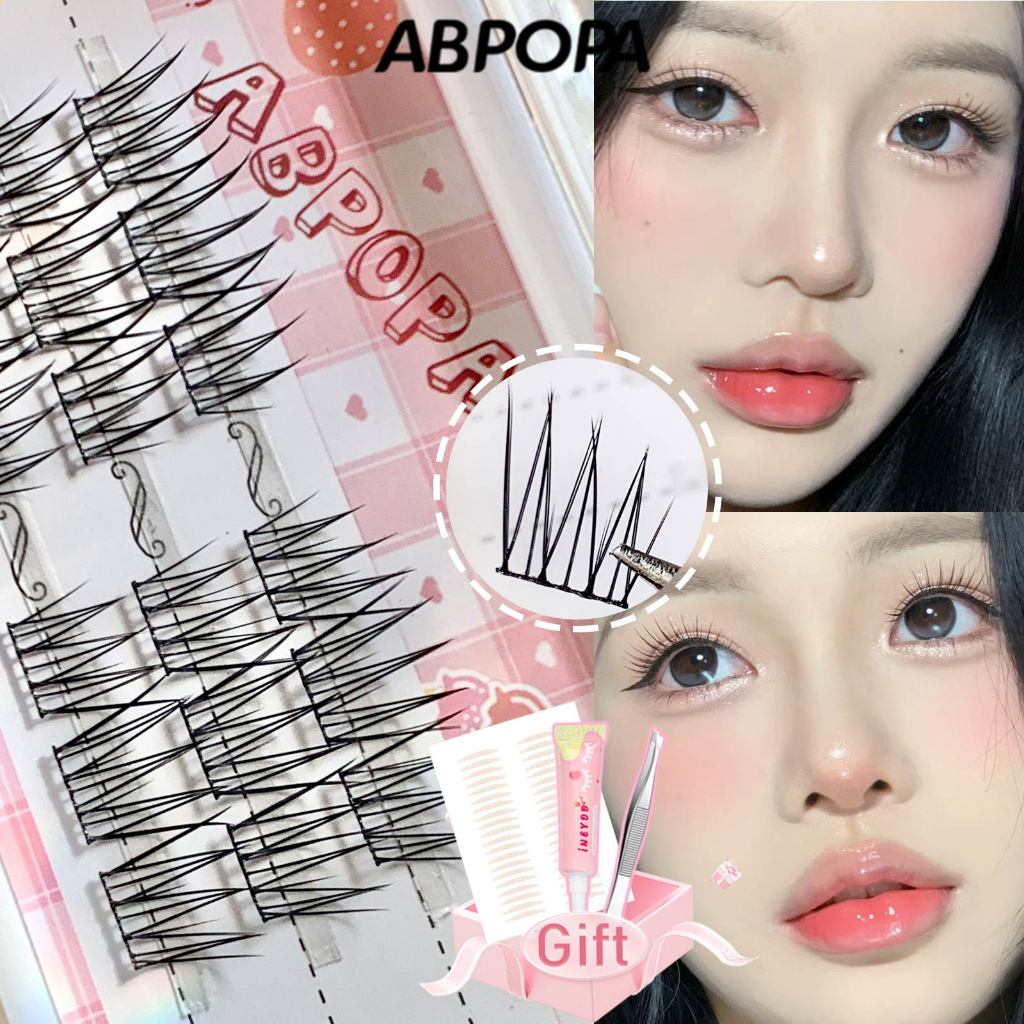Abpopa ขนตาปลอม สามแถว สไตล์เกาหลี หวานแหวว พร้อมลอนโปร่ง และรากที่แตกต่าง