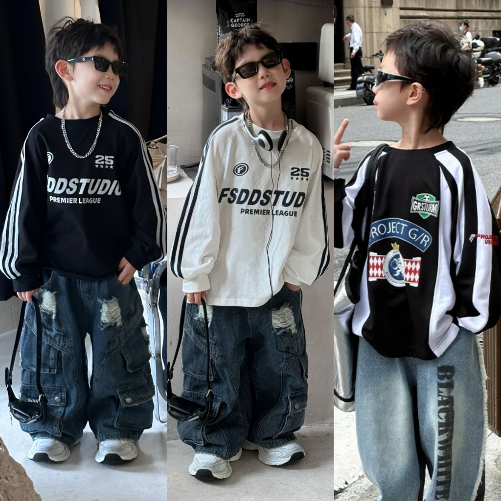 [ขนาด 90-150]สไตล์เกาหลี Fsahion เลขที่.7 พิมพ์เสื้อยืดเด็กทารกเสื้อยืดเด็กทารกเสื้อฟุตบอลชายหญิงเสื้อ ที่รัก แม่ แนวโน้มร้อน 2024