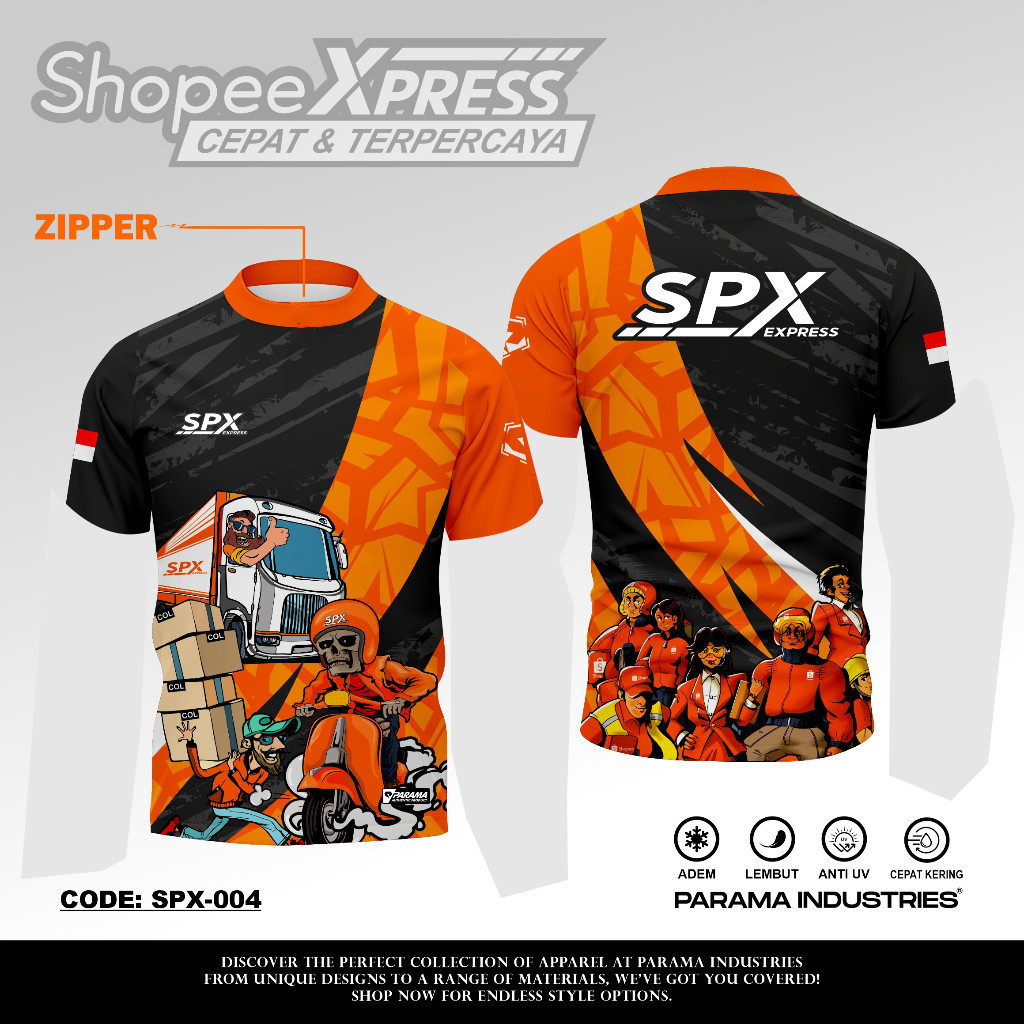 Parama INDUSTRAIES PREMIUM JERSEY ZIPPER ANTI Hot Shopee SPX EXPRESS Package Courier Driver เสื้อผ้าเสื้อแฟชั่น