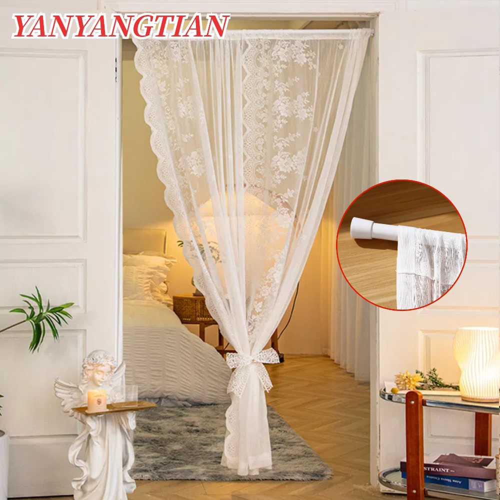 YANYANGTIAN ผ้าม่านหน้าต่างลูกไม้ ประตู ผ้ากั้นห้อง ผ้าม่าน ผ้าม่านกันความเป็นส่วนตัวไม่ต้องเจาะผนัง