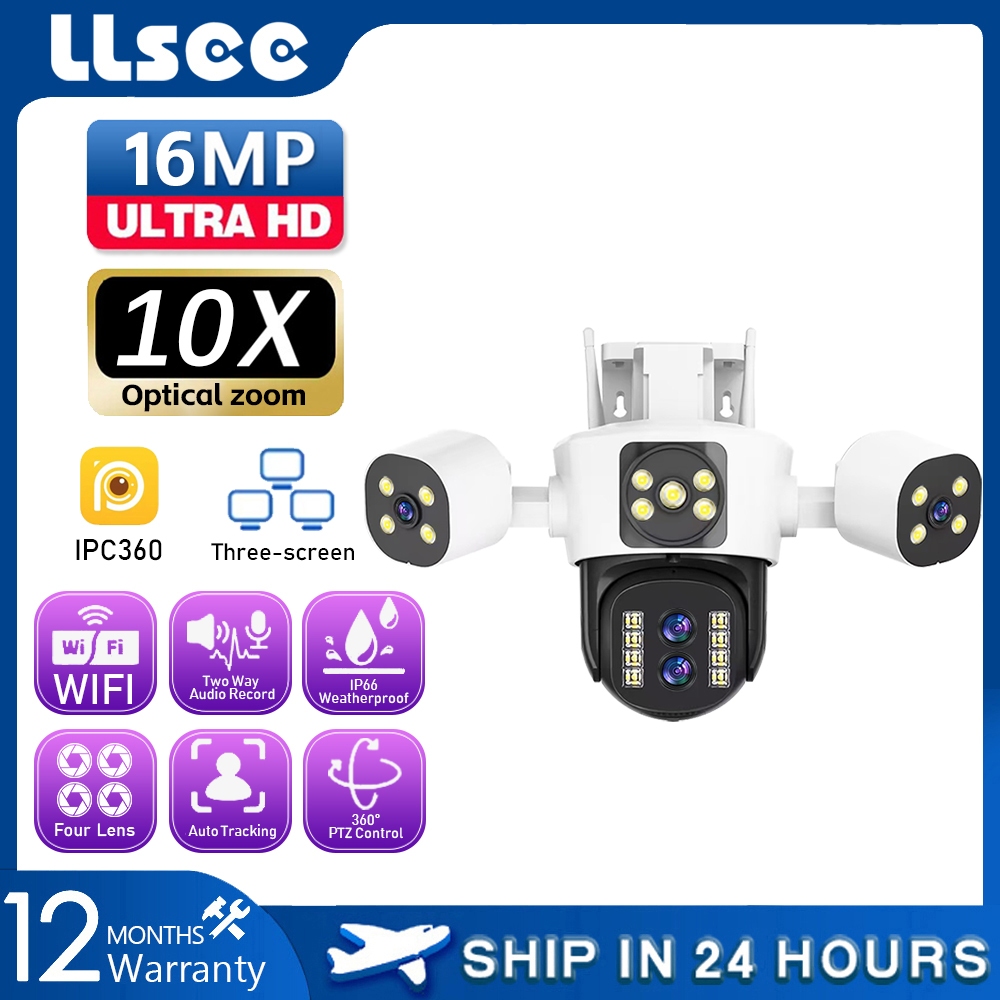 LLSEE 4 เลนส์ 8K 10X Optical Zoom WIFI ไร้สายกันน้ำกล้องวงจรปิดรักษาความปลอดภัยภายในบ้านกลางแจ้ง IP Camera 360 การเคลื่อนไหวติดตามตรวจจับสัญญาณเตือนภัยกลางคืนที่มีสีสัน
