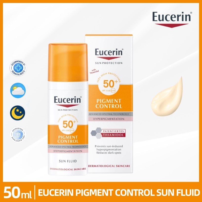【แท้100%】Eucerin Pigment Control Sun Fluid SPF50+ PA++++ 50 ml ยูเซอริน กันแดดสำหรับผิวหน้า ลดจุดด่างดำ กระ ฝ้า