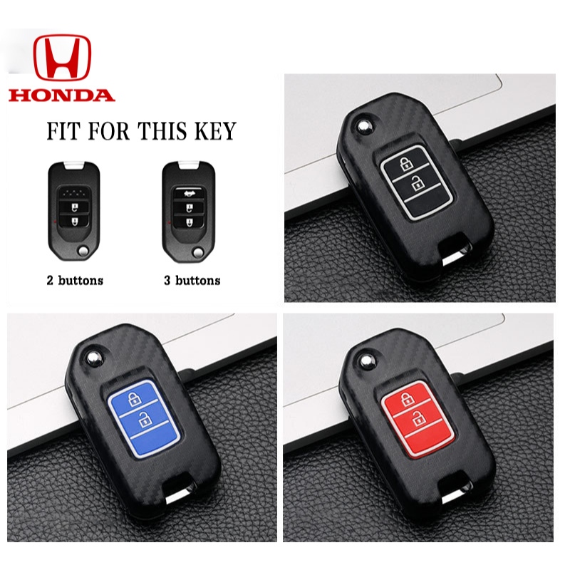 คาร์บอนไฟเบอร์รถ Remote Key Case ใช้งานร่วมกับ Honda City/CRV/Accord/XRV/Jazz/ Jazz GK/Civic FB/BRV/HRV ฝาครอบกุญแจคาร์บอนพวงกุญแจ
