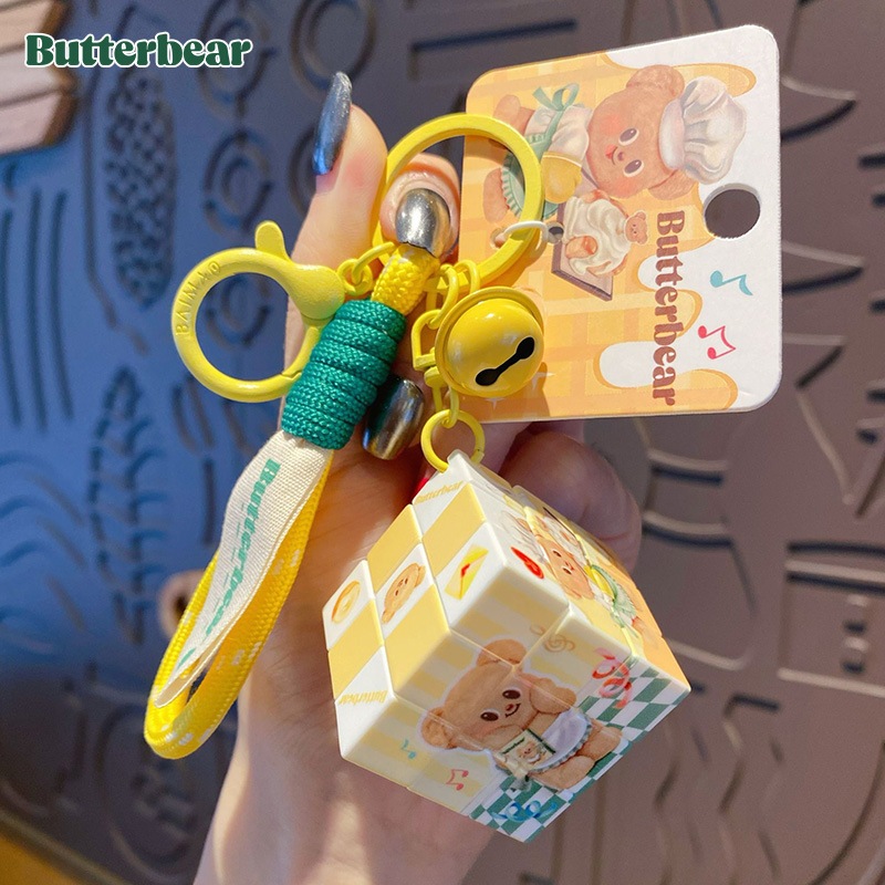 ของแท้ Butter Bear Magic Cube พวงกุญแจน่ารักความเครียดบรรเทาปริศนาพวงกุญแจจี้ของขวัญ key แหวนพร้อมสต็อก