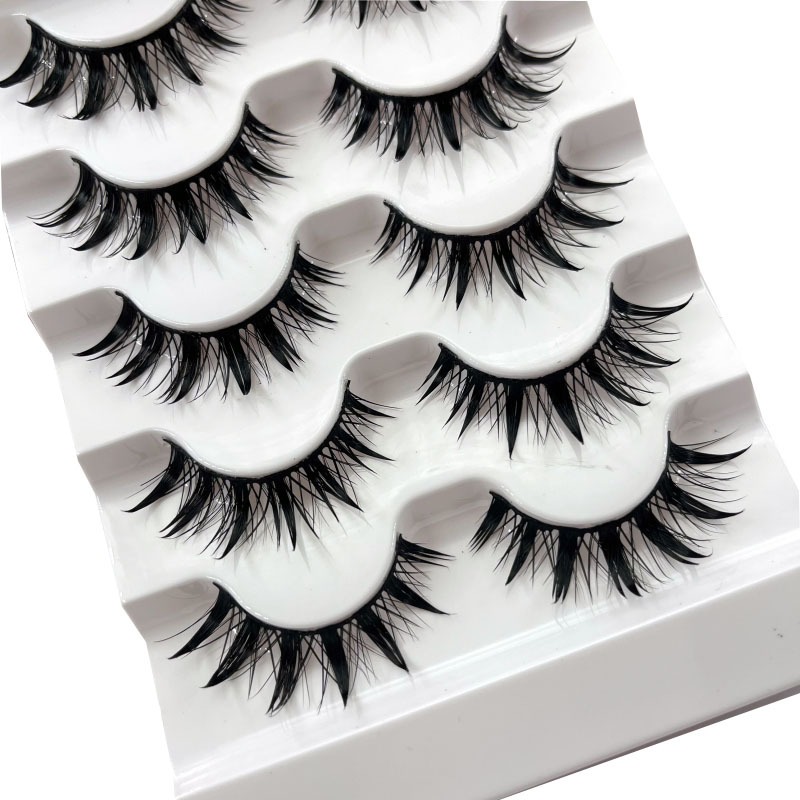 5 คู่ตุ๊กตาบาร์บี้มังงะขนตาปลอมธรรมชาติ C Curl Wispy ปลอม Eye Lashes Extension แต่งหน้าแบบใช้ซ้ําได้
