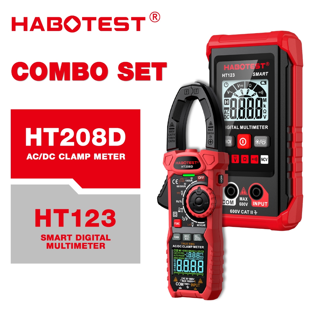 Habotest HT208 HT123 Clamp Multimeter Amp Meter 1000V/1000A AC/DC True RMS Clamp แอมป์มิเตอร์โวลต์มิเตอร์ VFD REL Ohm