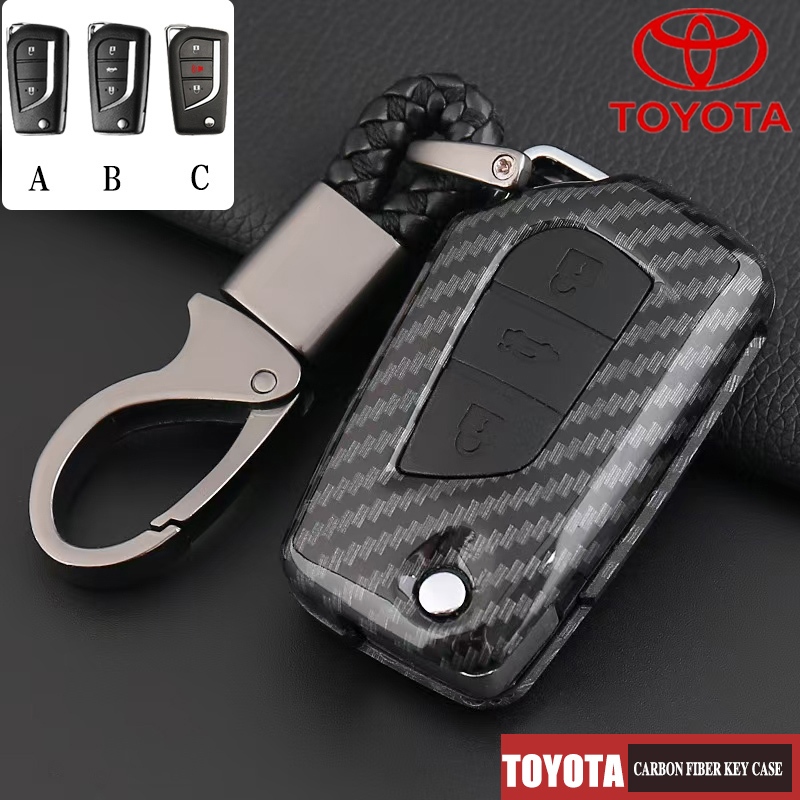 คาร์บอนไฟเบอร์รถพับกรณีกุญแจใช้งานร่วมกับ Toyota REVO/Altsi/Yaris/Vios ฝาครอบกุญแจ Carbon Case พวงกุญแจ