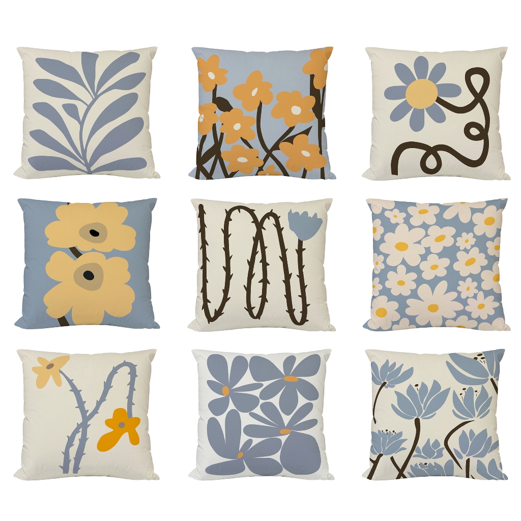 70×70.60×60.50×50.45×45.40×40.Blue Plant Flower Throwing Pillow Cover cotton.Fresh decor โซฟาหน้าแรกปลอกหมอนอิงสกินที่เป็นมิตรผ้าปูที่นอน