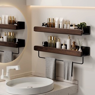 LooToo วอลนัทห้องน้ําชั้นวางห้องน้ําห้องส้วมอ่างล้างหน้าไม้เ…