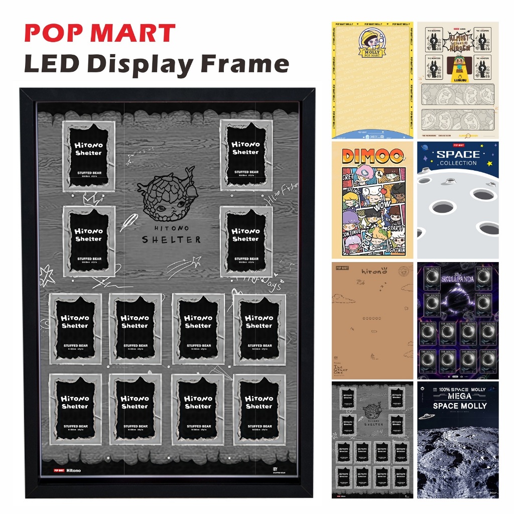 POP MART LED Display Frame Standing & Wall-mounted For MOLLY/DIMOO/LABUBU/Hirono/SKULLPANDA Universa