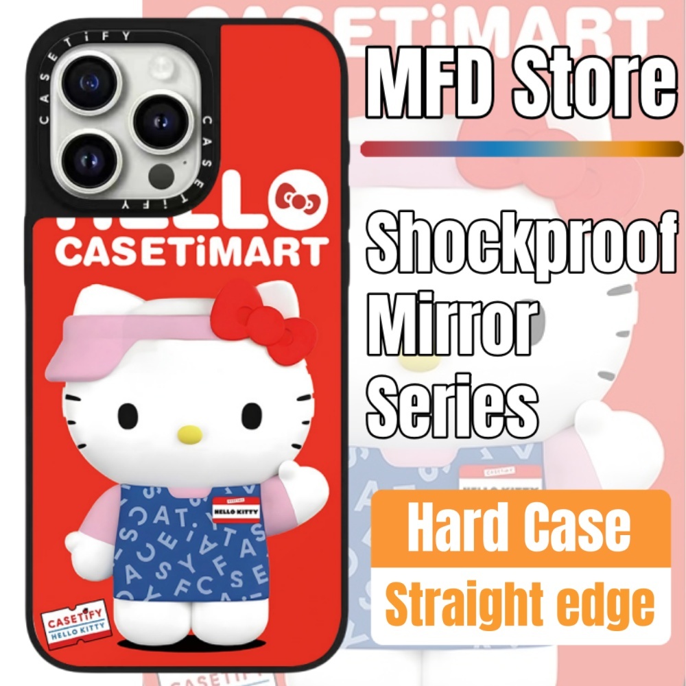 Casetify กระจกเคสโทรศัพท์สําหรับ iPhone 16promax 16pro 16 plus 15Pro 15promax Drop proof 14promax 13promax เคสแข็งของผู้หญิงการ์ตูน Kitty Cat โบว์ 12promax 11 เคสกันกระแทกใหม่
