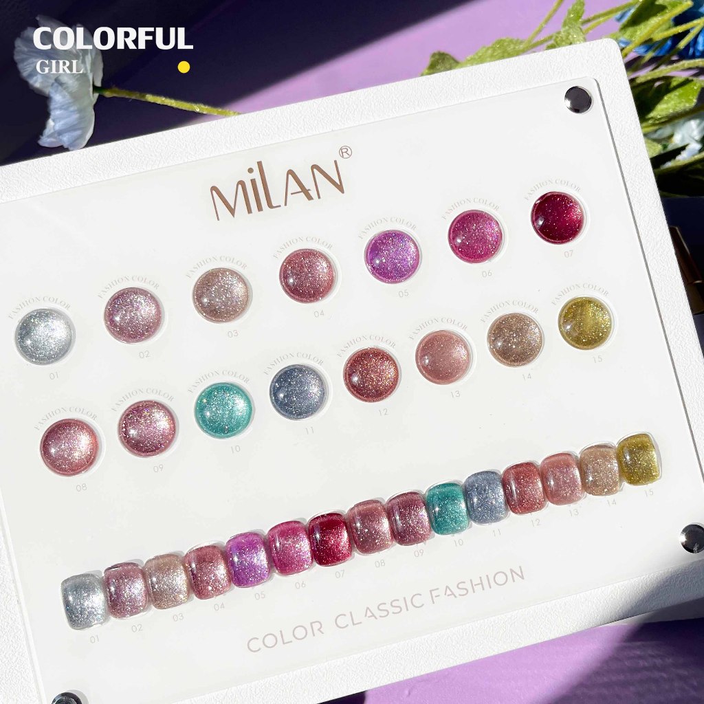 【พร้อมส่ง】MILAN 15สี (MILAN) Very bright cat-eye gel. Cat Eye แถมชาทสีฟร สีลูกแก้ว สีเจล ยกเซต เซตสีเจลฟรีชาร์ทสี