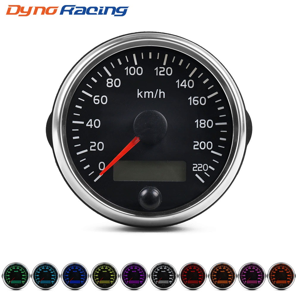 Universal 85 มม. Speedometer 220 กม./ชม.เครื่องวัดความเร็ว 10 สี Backlight 12V 24V LCD สําหรับรถบรรทุกเรือมอเตอร์
