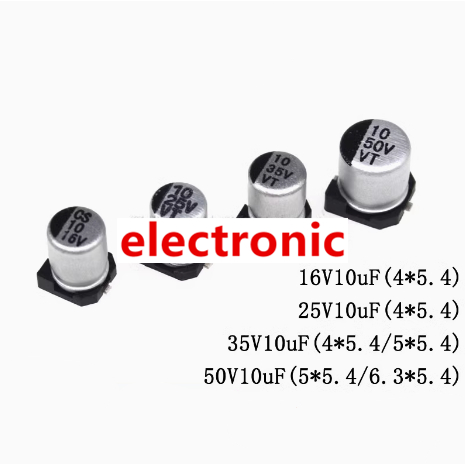 ((10 ชิ้น) Patch ตัวเก็บประจุอลูมิเนียมอิเล็กโทรลีติค 16V10uF 25V10uF 35V10uF 50V10uF 63V10uF 100V10uF SMD Patch Electrolysis