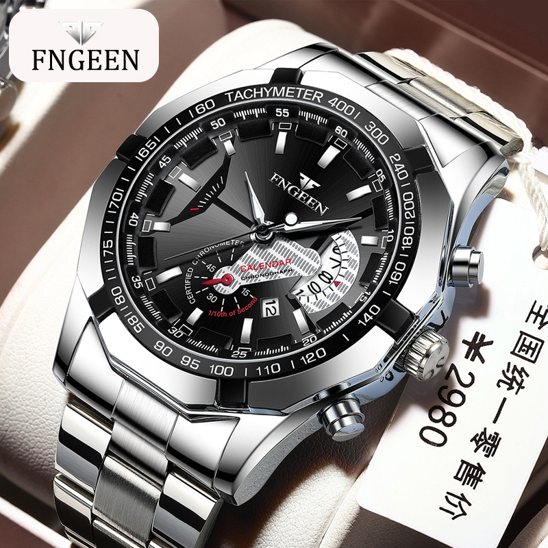 นาฬิกาชาย กันน้ํา100% เรืองแสง แบบคู่ ปฏิทิน เท่ๆ สไตล์ธุรกิจ ของแท้ ผู้ชาย สแตนเลส นาฬิกา ฟรี กล่อง