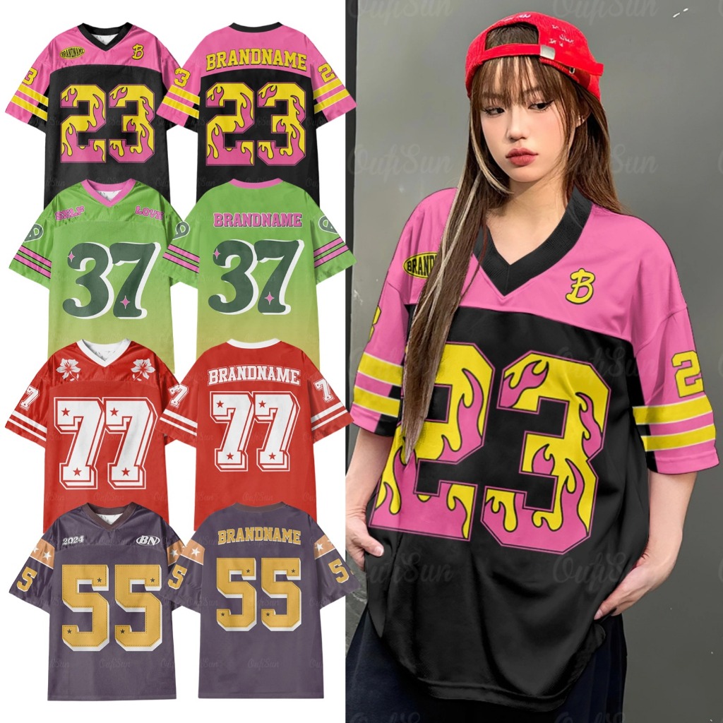 เสื้อยืดผู้หญิง Unisex NO.23/77 เสื้อยืดกีฬาขนาดใหญ่พิมพ์หมายเลข 23 Street สวมใส่สําหรับเด็กผู้หญิง Hot Trend 2567