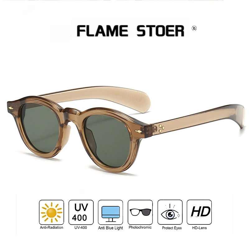 แว่นกันแดดป้องกันรังสียูวีแฟชั่น แว่นกันแดดลายเสือดาวรูปไข่ยุโรปและอเมริกา แว่นตาเบจวินเทจ สไตล์เกาหลีแมทช์ลุคง่ายสำหรับผู้ชายและผู้หญิง แว่นตาสีส้มป้องกันแสงสีฟ้า