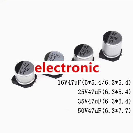 ((10 ชิ้น) Patch ตัวเก็บประจุอลูมิเนียมอิเล็กโทรลีติค 16V47uF 25V47uF 35V47uF 50V47uF 63V47uF 100V47