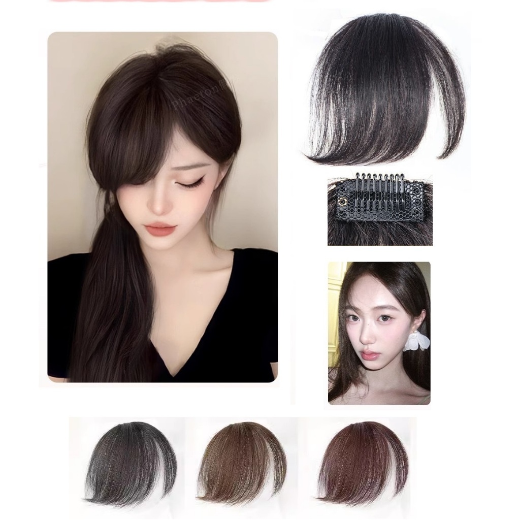 100% มือโครเชต์จริงมนุษย์ผมด้านข้างบางขอบคลิปสีดําธรรมชาติสีน้ําตาล