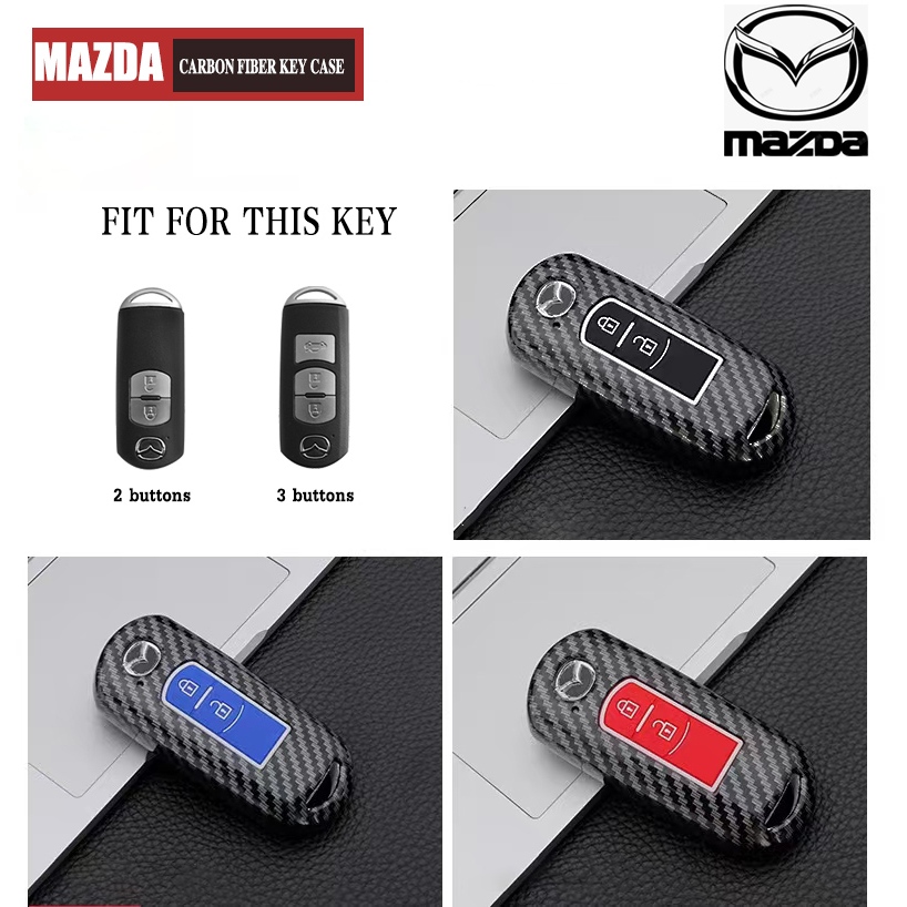 คาร์บอนไฟเบอร์รถ Remote Key Case ใช้งานร่วมกับ Mazda รถสําหรับ Mazda 2/3/CX-3/CX-5/Skyactiv ฝาครอบกุญแจคาร์บอนพวงกุญแจ