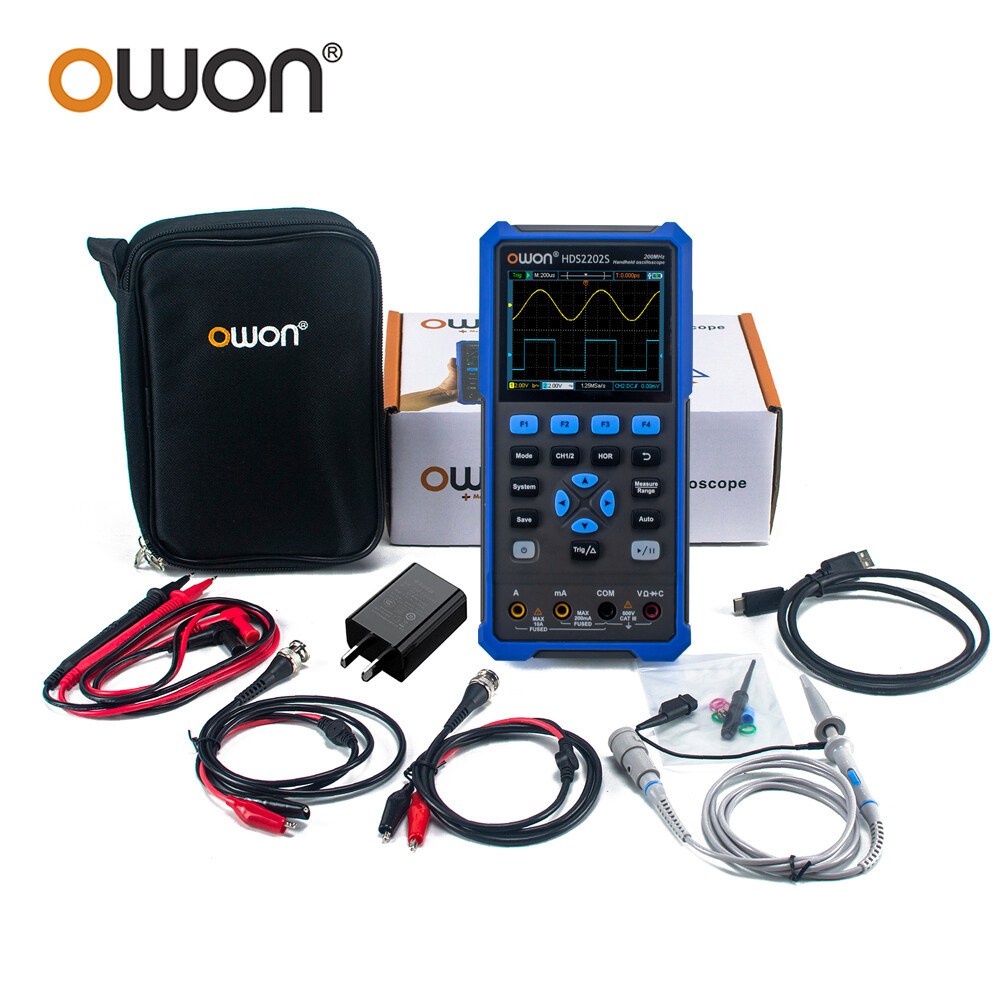 OWON HDS2202S Digital Oscilloscope 2 ช่อง 200Mhz Bandwidth แบบพกพา 3 in 1 USB Osiclloscopes + มัลติม