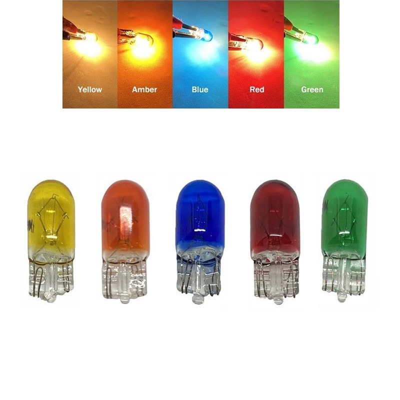 10 ชิ้น T10 W5W 12V หลอดไฟฮาโลเจนสีสันสดใสสําหรับรถยนต์สําหรับไฟด้านข้างประตูอ่านหนังสือ