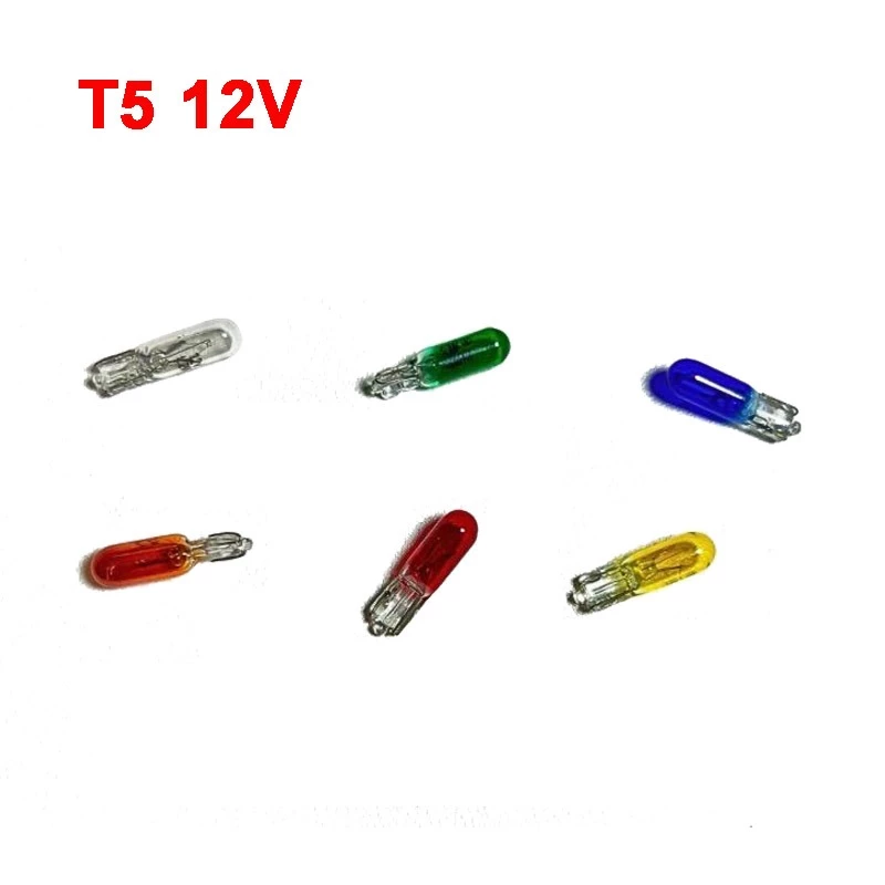 10 ชิ้น T5 W2W 12 โวลต์ฮาโลเจนที่มีสีสันรถหลอดไฟสําหรับไฟแสดงสถานะเครื่องมือแสง