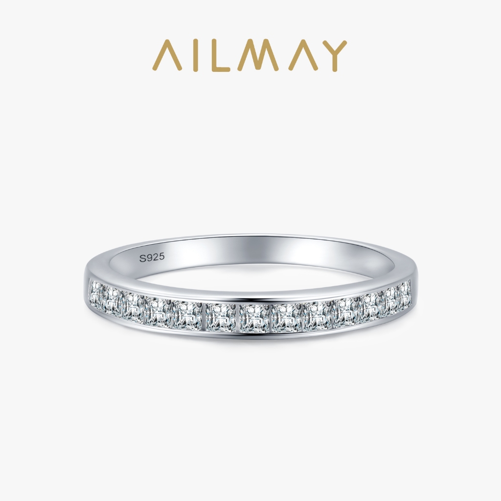 Ailmay 925 Silver Simple Square แหวนเพทายสําหรับผู้หญิงเครื่องประดับงานแต่งงานคลาสสิก