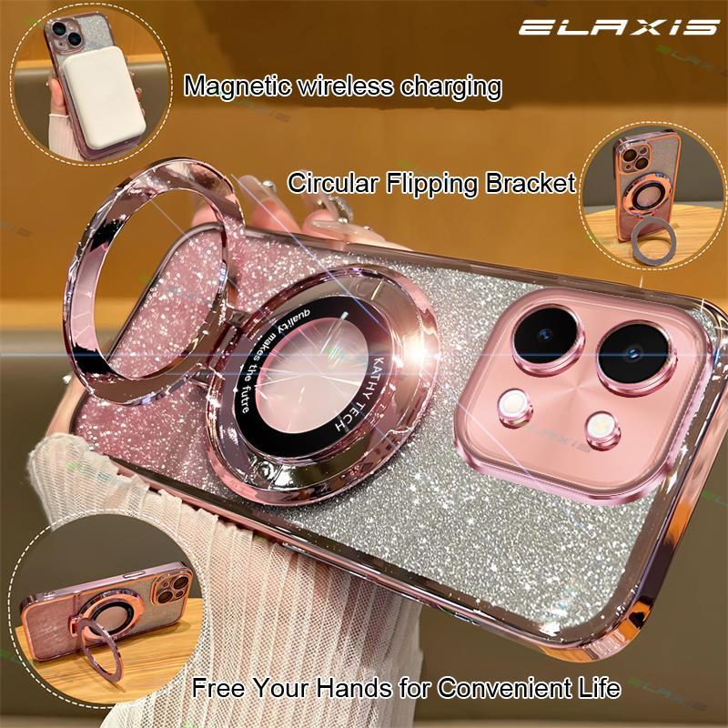 ELAXIS ปลอกสําหรับ VIVO Y28 เคสโทรศัพท์ไร้สายชาร์จแหวนขาตั้ง Gradual Glitter Soft TPU ฝาหลัง ES001