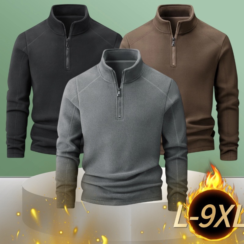L-9xl ฤดูใบไม้ร่วงฤดูหนาวสไตล์ใหม่ผู้ชายขนแกะออสเตรียขนาดบวกเสื้อกันหนาวยืนขึ้นปกครึ่งซิปแขนยาว