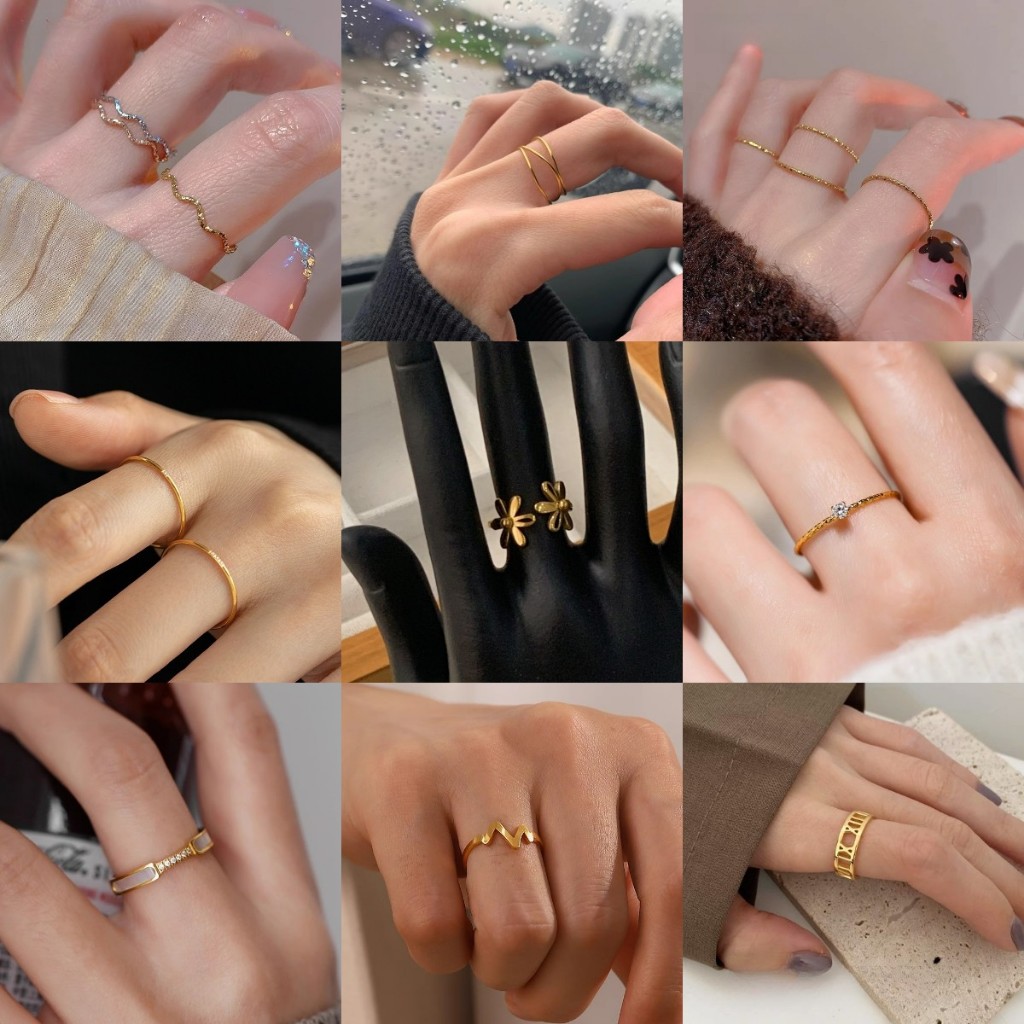 Love2Self J026 Non Tarnish แหวนสแตนเลสสําหรับผู้หญิงคู่ Zirconia Simple แหวนคู่คอลเลกชัน