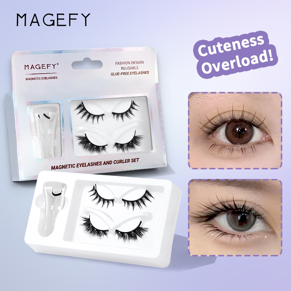 MAGEFY ชุดขนตาปลอมแม่เหล็ก 2 ชิ้น พร้อมที่หนีบขนตา - ไม่ต้องใช้กาว ใช้ซ้ำได้