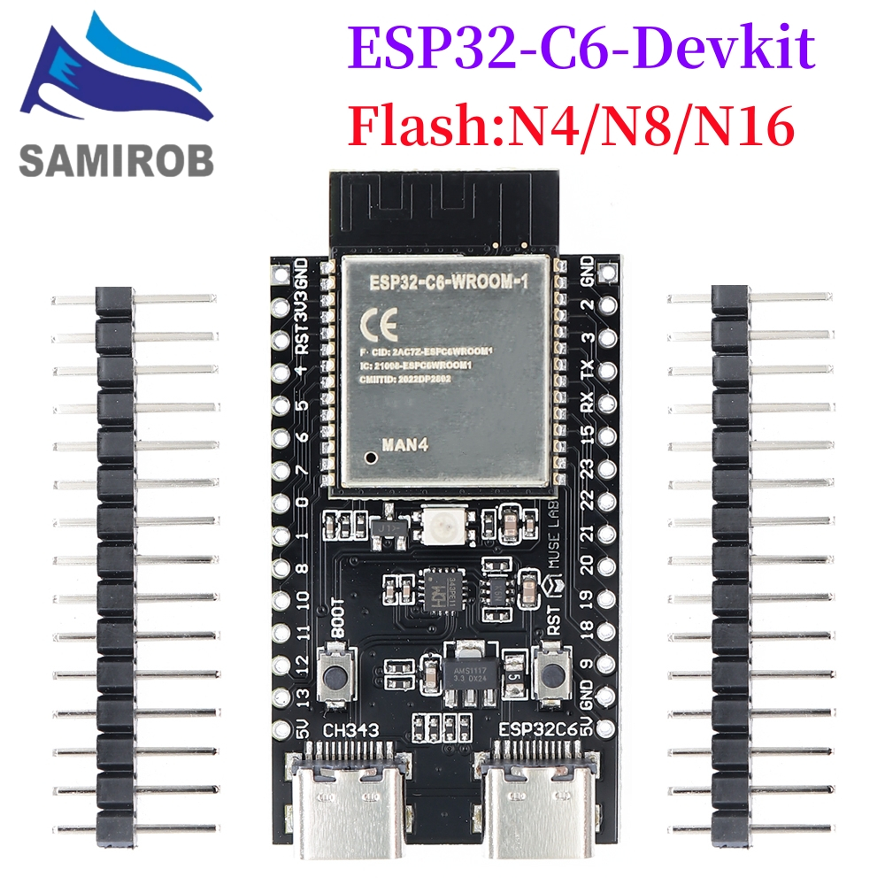 บอร์ดทดลอง ESP32 ESP32-C6 WiFi และบลูทูธ อินเตอร์เน็ต Type-C ESP32-C6-DevKit C N4R2 สําหรับ Arduino