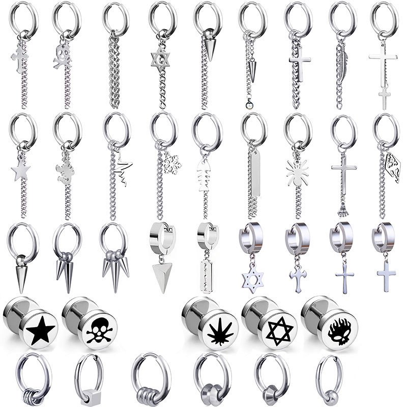 1pc ชุบ Rhodium สแตนเลสต่างหูอินเทรนด์ Simple Hoop ต่างหู Punk สไตล์หู Dorp ต่างหูเครื่องประดับสําหรับผู้ชายผู้หญิงต่างหูของขวัญ