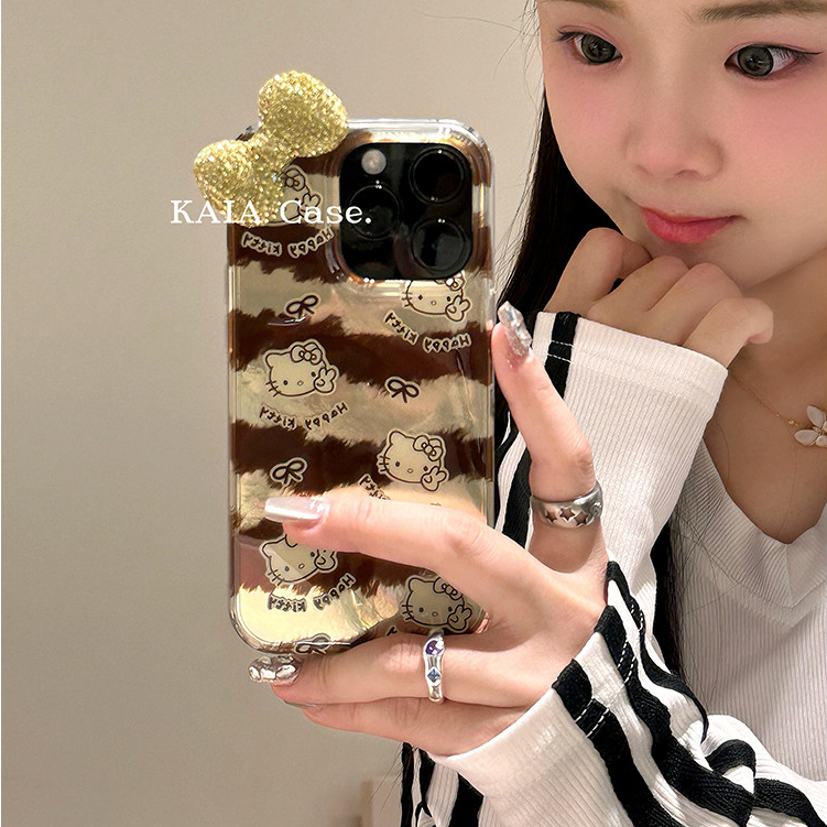 Huiwanju เลเซอร์ขั้นสูงแฟลชเพชรโบว์ kt cat เหมาะสําหรับ iphone16promax เคสโทรศัพท์มือถือ Apple 13 ใหม่ 15promax สองชั้น 14 11 Apple 12 เคสโทรศัพท์มือถือ
