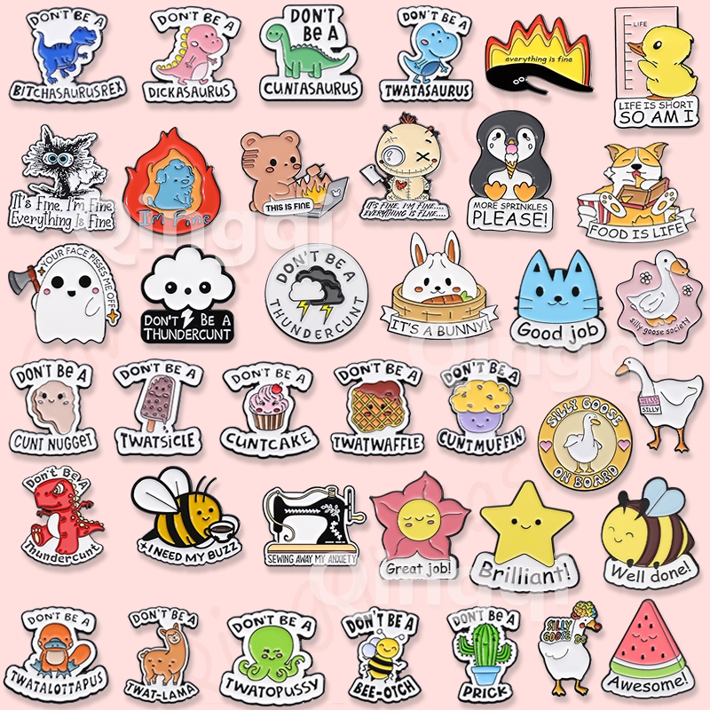 ข้อความตลกสัตว์ขาเข็มกลัดน่ารักเป็ดผึ้งไดโนเสาร์เข็มกลัดปกตรากระเป๋าเป้สะพายหลังเสื้อผ้าเครื่องประดับอุปกรณ์เสริมของขวัญส