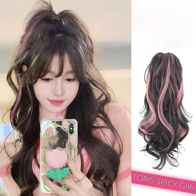 (พร้อมส่ง) Y2k วิกผมหางม้า แบบยาว สีชมพู ไฮไลท์ แบบคลิป สําหรับเด็กผู้หญิง