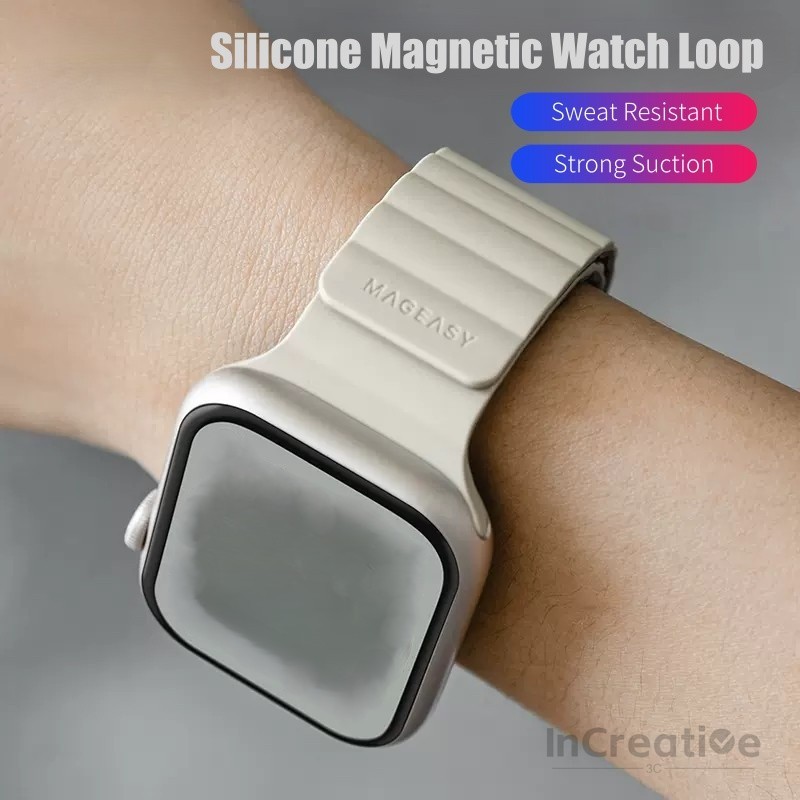 MAGEASY ความงดงาม สายนาฬิกาซิลิโคนแม่เหล็กเข้ากันได้สําหรับ สำหรับ apple watch S11/10/9/8/7 | SE 3/2 | Ultra 3/2 | 38-49mm- กันน้ําเหงื่อทนต่อการหล่นห่วงนาฬ