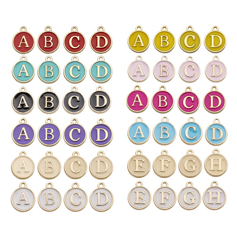 26 ชิ้น/เซ็ต 12*14 มม.รอบ Double Faced เคลือบตัวอักษร Charms Capital ตัวอักษรลูกปัดเริ่มต้นจี้
