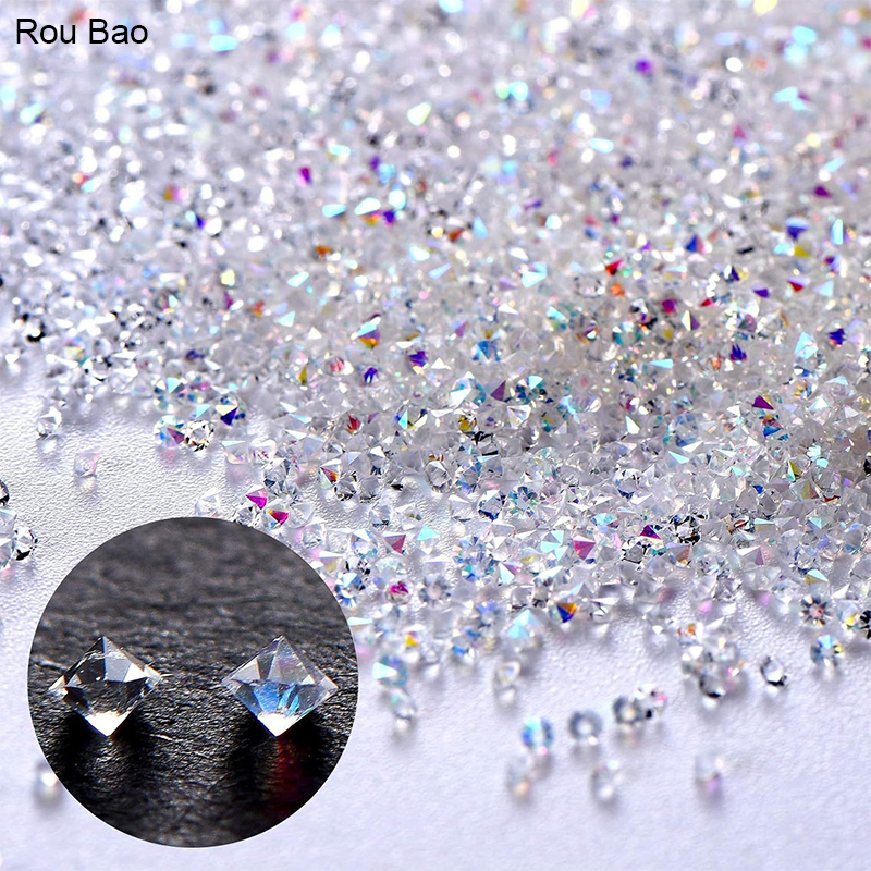 Rou Bao 1440pcs เล็บ 1.2 มม.Double Pointed Micro Rhinestones คริสตัล AB Clear Pointed Gems เล็บ Art 3D ตกแต่ง