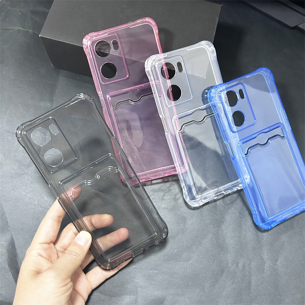 Oppo A57 A77 A77s A16 A54 A74 A95 4G A36 A76 A96 A16 กันกระแทกกระเป๋าสตางค์ช่องใส่การ์ดโปร่งใส Slim Soft TPU กรณีฝาครอบ