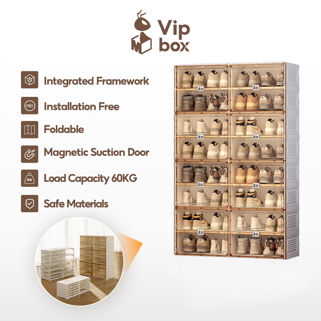 ANTBOX 16คู่-40 คู่ ตู้รองเท้า ชั้นวางรองเท้า สามารถซ้อนได้หลายชั้น ตู้รองเท้ากันน้ํานอกบ้าน โปร่งใส