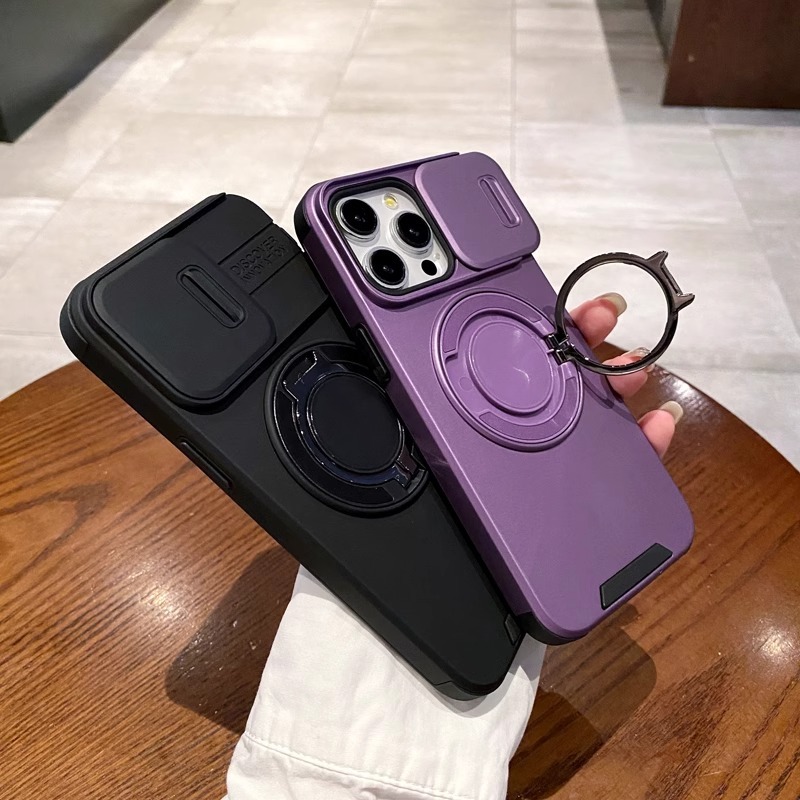 Slideกล้องปกป้องMagneticขาตั้งกันกระแทกเคสโทรศัพท์สําหรับiPhone 16 15 14 Pro Max Plus 13 12 11 Pro Maxไร้สายชาร์จฝาครอบโทรศัพท์Anti-Fallปลอก