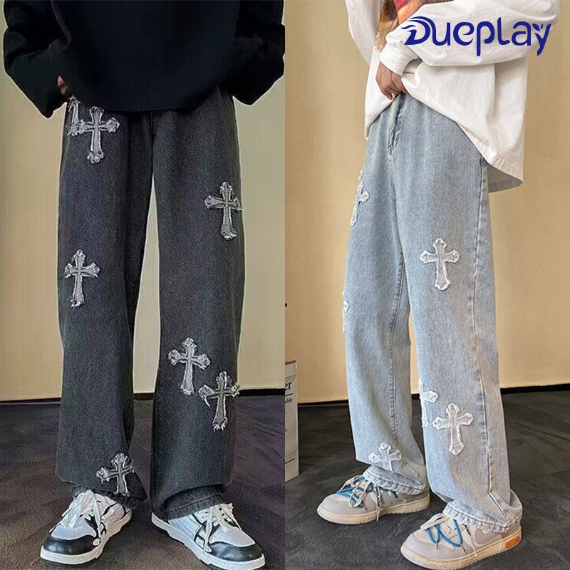 Dueplay กางเกงยีนส์ผู้ชาย กางเกงยีนส์ขายาว วินเทจ ทรงตรง ทรงตรง สไตล์เมกา บุคลิกภาพ เทรนด์ baggy jeans ยีนส์ขากระบอก ทรงสวย
